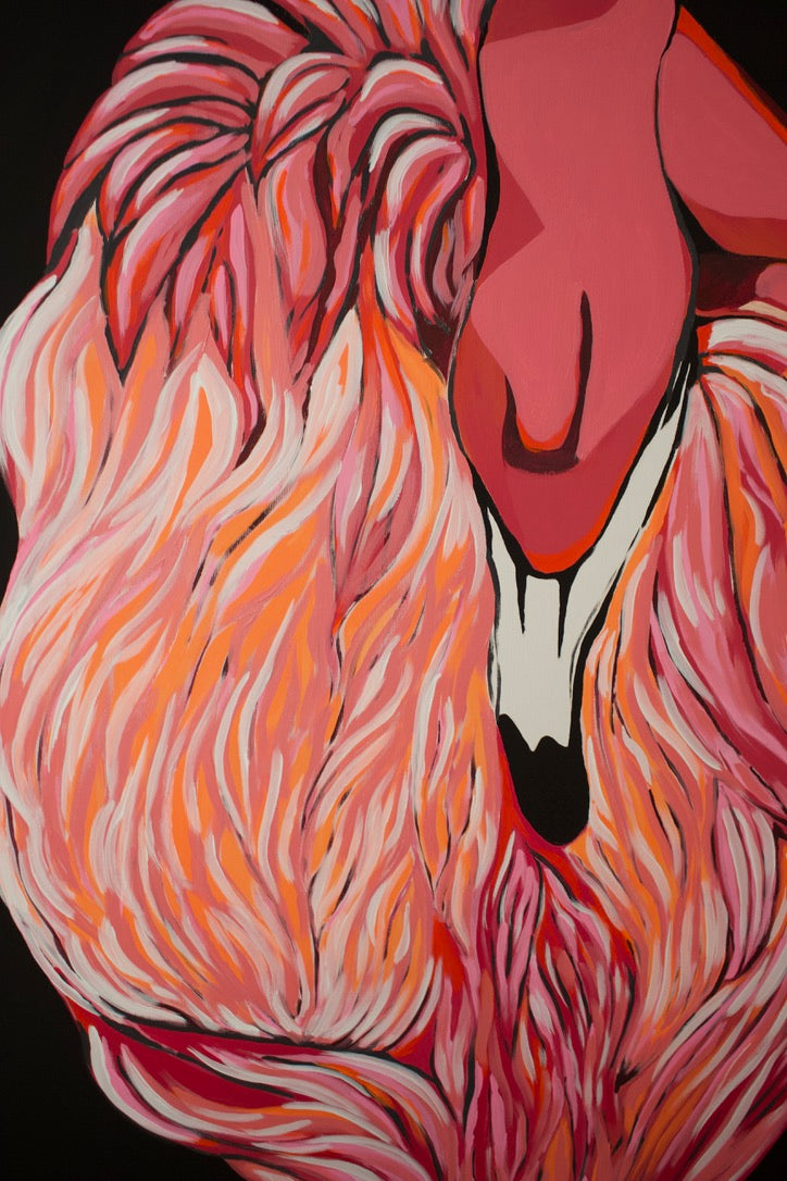 Original Kunstwerk "Flamingo_Fantasie" aus der Reihe Begegnungen Malibu 2024